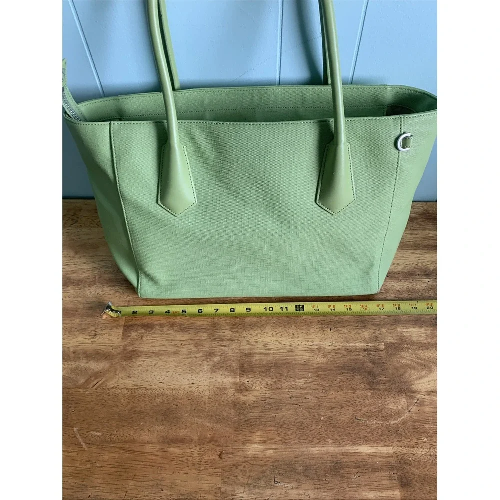 DAGNE DOVER Signature Legend Green Coated Canvas Large Laptop Tote Bag